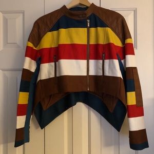 BCBG Max Azria quilted leather striped jacket